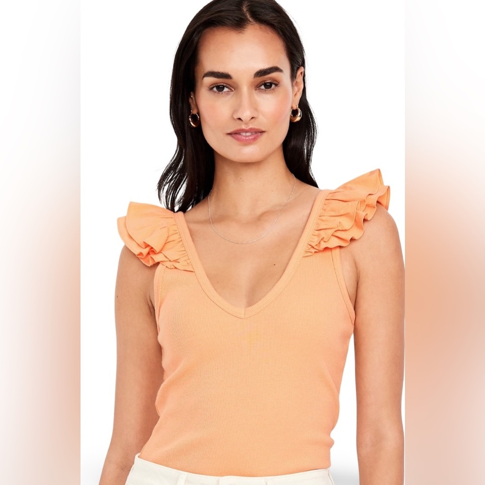 NWTS💓GAP OLD NAVY LG💓PEACH BLOSSOM PREMIUM RIBBED V NECK FLUTTERED SLEEVE TOP - Picture 4 of 11